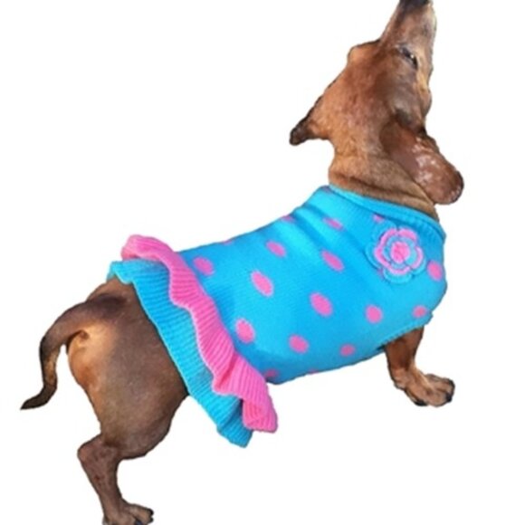 Turquoise & Pink Polka Dot Sweater Dress - Size 12 inch - NEW!!! - Picture 1 of 4